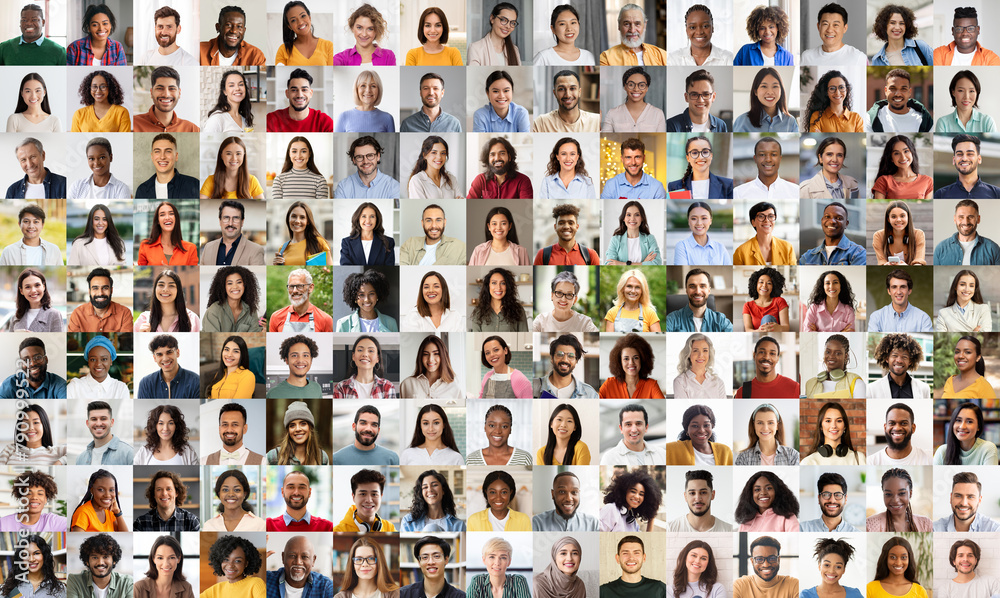 Fototapeta premium Collage of smiling people from diverse backgrounds