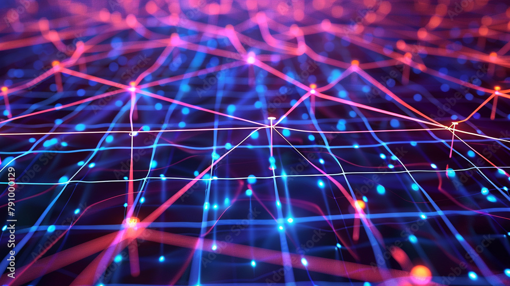 Digital communication matrix, where vibrant lines link nodes across a ...