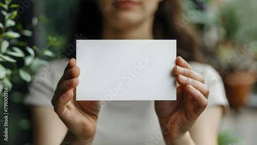 Person showing white professional business card for corporate identity and branding. Concept Photography, Corporate Identity, Branding, Business Card, Professional Portrait