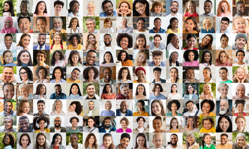 Diverse array of faces in a unified collage photo