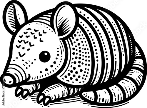 Armadillo black outline children coloring book illustration.