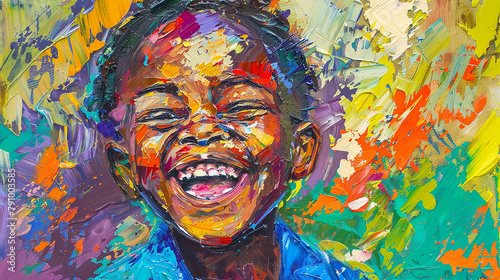 abstract Oil painting of a happy smiling african child
