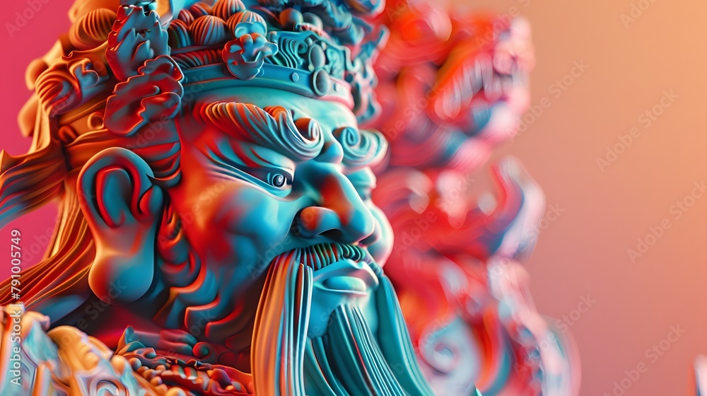custom made wallpaper toronto digitalStatues of Chinese gods, atmosphere, pop art, synthwave 80's in art design.