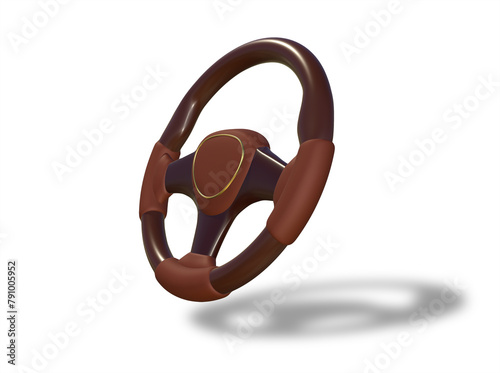 Classic car steering wheel on white background, 3D renderinng Image.	
