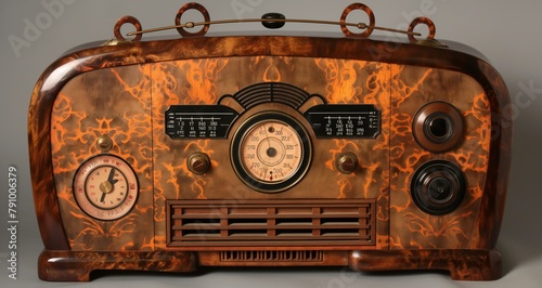 Art Deco radio with a Bakelite casing and intricate tuning dials photo