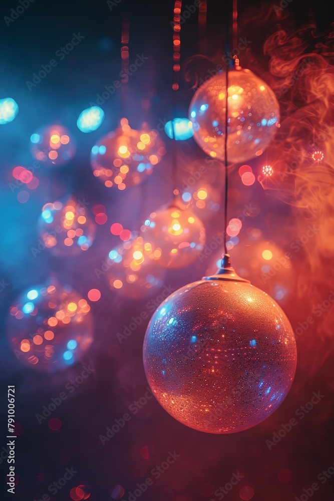 Fototapeta premium Glittering disco balls hanging in a row