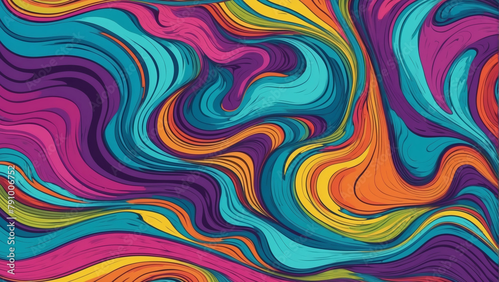 Trippy abstract wave pattern for a funky, psychedelic background. Trendy hippie-inspired design.