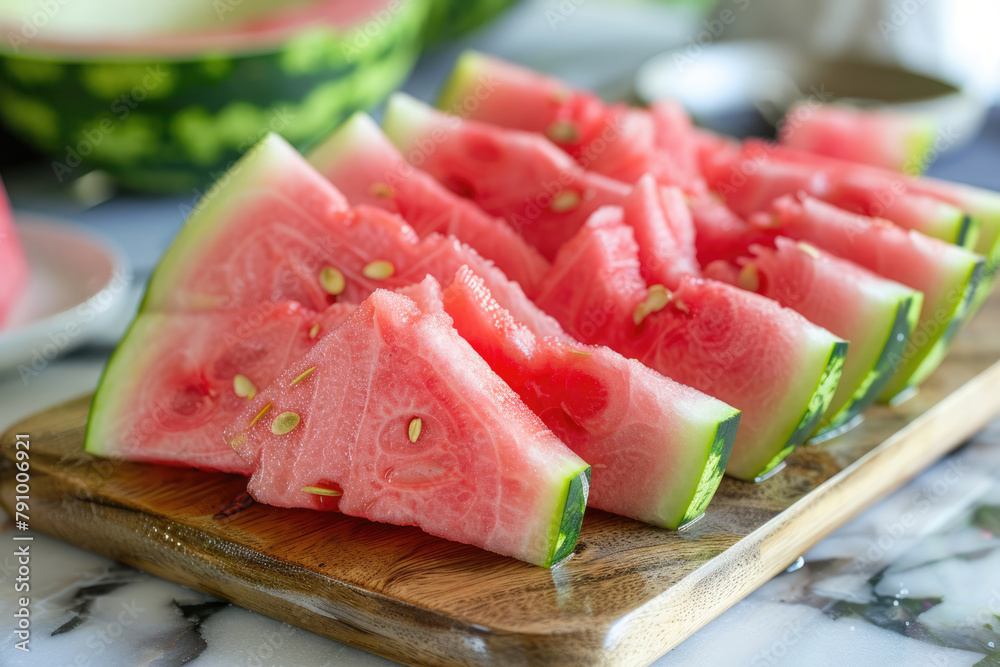 Pieces of fresh watermelon on the table Pieces of fresh watermelon on the table