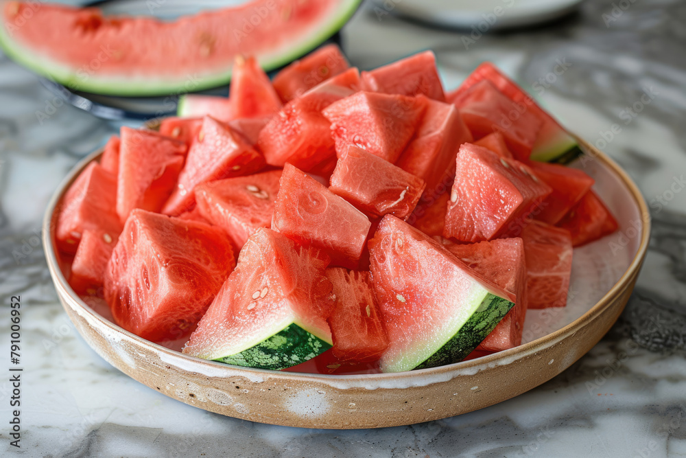 Pieces of fresh watermelon on the table Pieces of fresh watermelon on the table