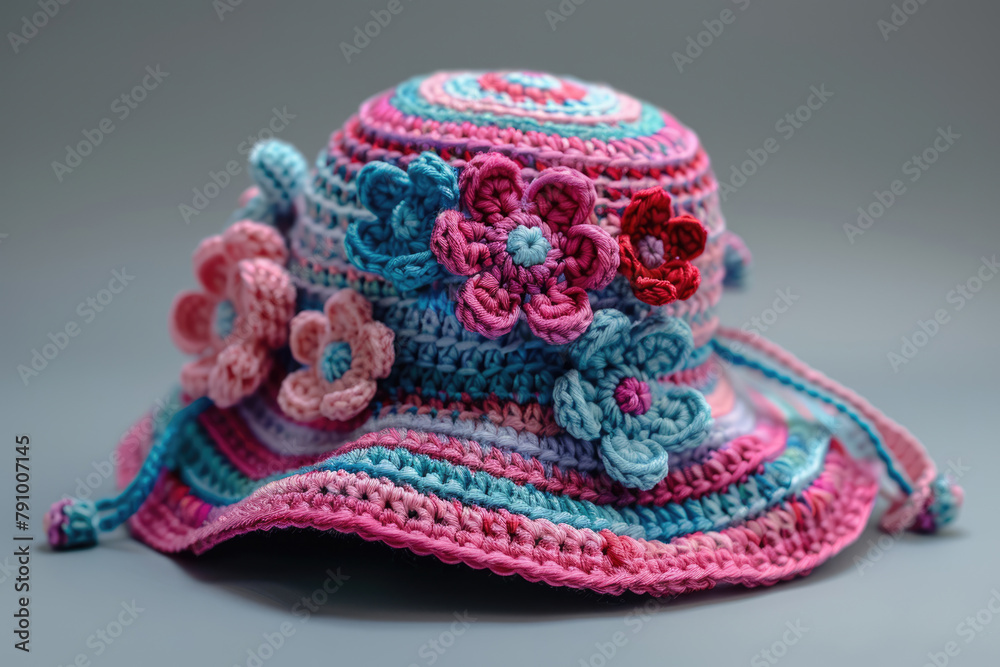 Fototapeta premium Stylish knitted summer hat for women or girls with Irish lace