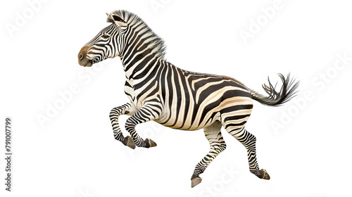 Jumping Zebra on white background photo