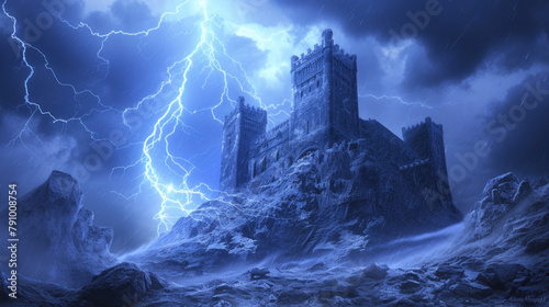 Spooky castle of vampire  evil spirit or ghost  thunderstorm  lightings