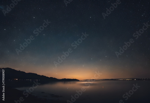 Starry Serenity: Glimmering Night Sky Over Coastal Horizon © DesignByGade