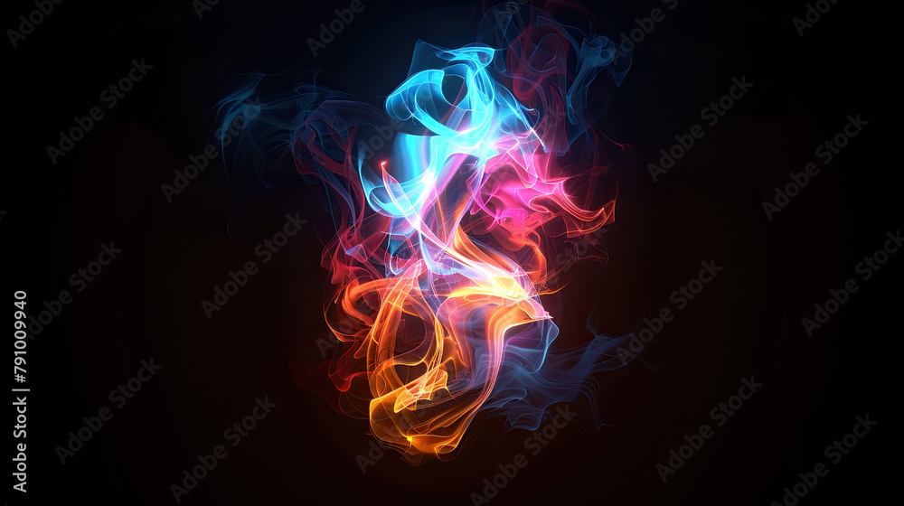 Colorful abstract fire effect. Isolated on black background