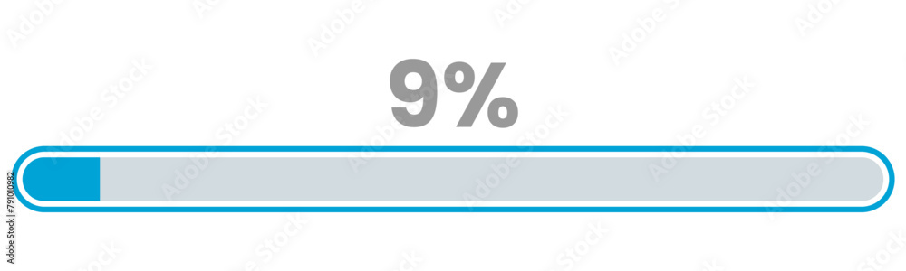 9% Loading. 9% progress bar Infographics vector, 9 Percentage ready to use for web design ux-ui