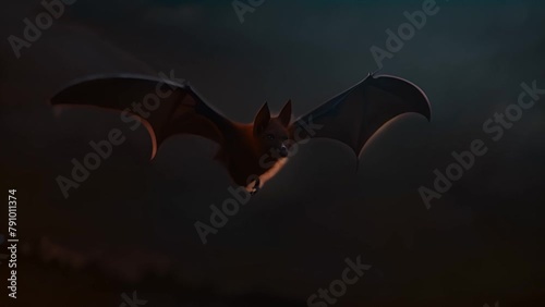 Bat Flying Through the Air With Wings Spread Generative AI photo