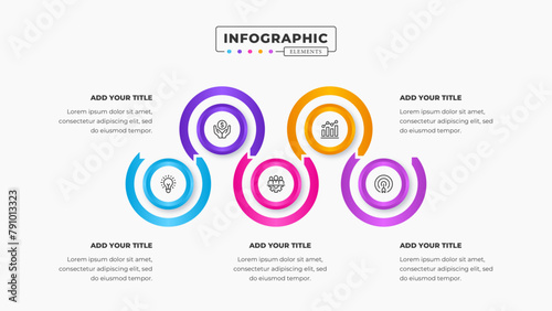 Vector circular process infographic business presentation design template with 5 steps