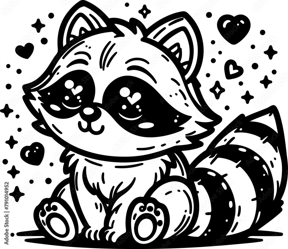 Obraz premium Raccoon black outline children coloring book illustration.