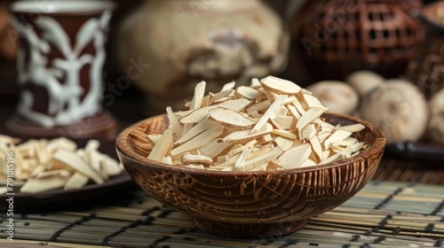 Peony root used in chinese herbal medicine in kitchen. Bai shao. Paeonia lactiflora. photo