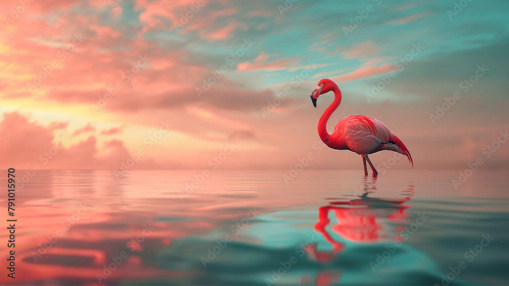 Fototapeta premium Flamingo Stand in The Water With Beautiful background Nature 4K Wallpaper