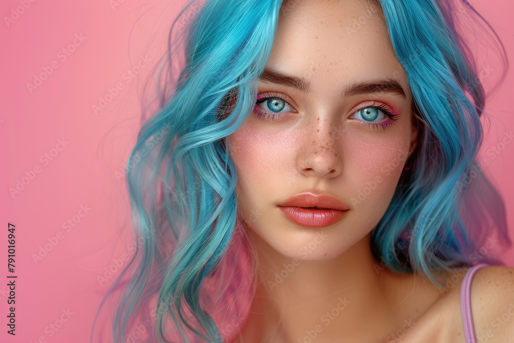 Stylish girl with blue pink hair Stylish girl with blue pink hair
