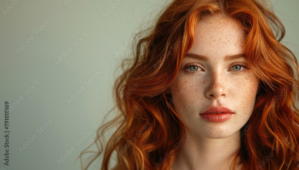 Fototapeta premium Beautiful red-haired girl with freckles
