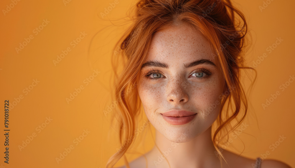 Naklejka premium Beautiful red-haired girl with freckles