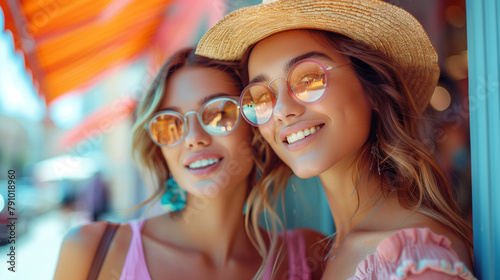 Beautiful young loving women while shopping.