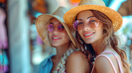 Beautiful young loving women while shopping.