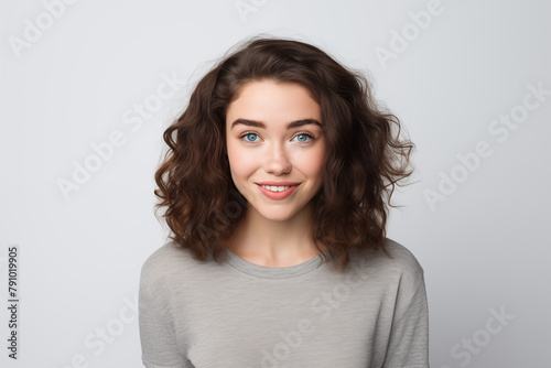 Young pretty brunette girl over isolated white background