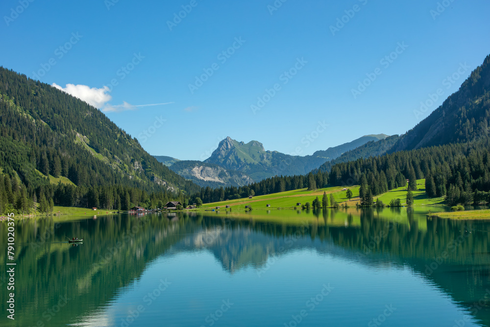 Alpine lake Vilsalpsee in  Austria an environment of mountains and the woods