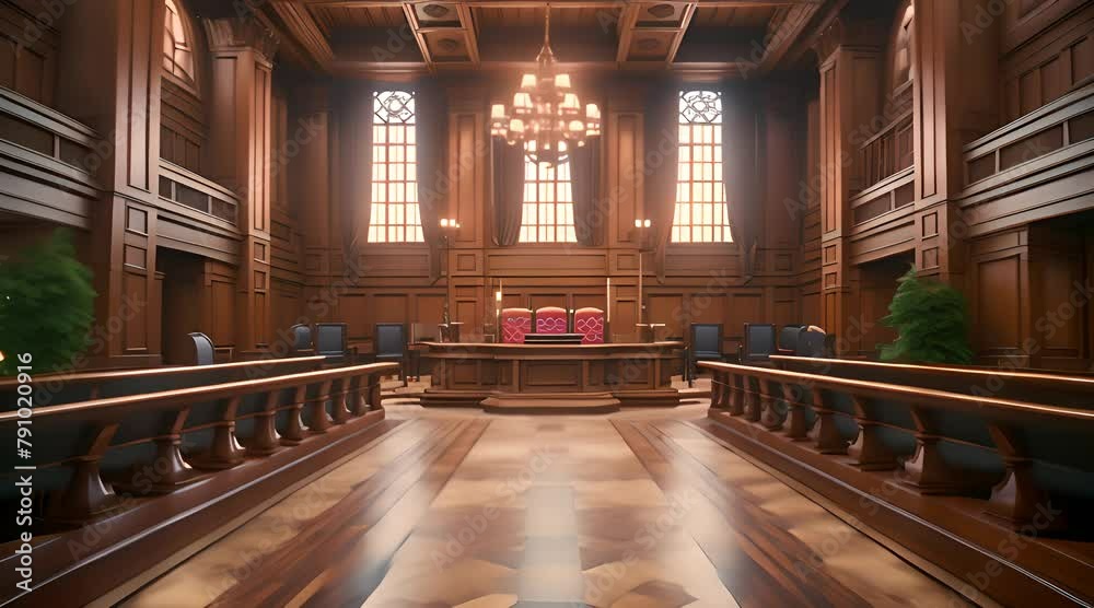Vidéo Stock Stately Courtroom Interior, imposing courtroom interior
