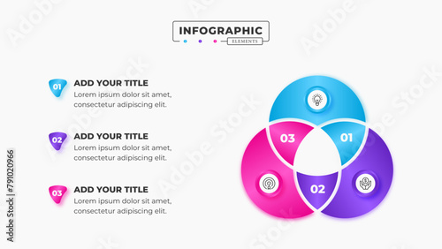 Vector circle venn diagram infographic presentation design template with 3 steps