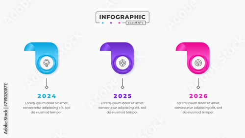 Vector timeline infographic presentation design template with 3 steps or options