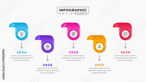 Vector timeline infographic presentation design template with 5 steps or options