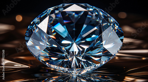 Closeup photo of a precious, unique, elegant blue diamond on a dark minimalistic background for commercial use in the luxury jewellery market 