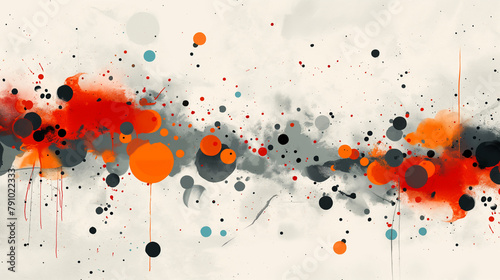 Abstract red, orange, grey and black paint splatter with circle grunge design © Lee