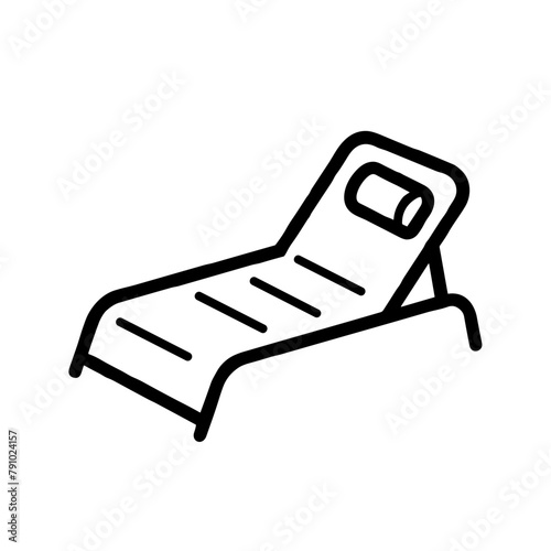 Sun Lounger Icon, Black Line Art, Relaxation Furniture Symbol