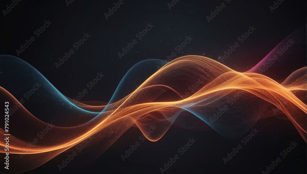Warm-Toned Wave Lines Creating Dynamic Trails on Dark Background. Abstract Futuristic Composition.