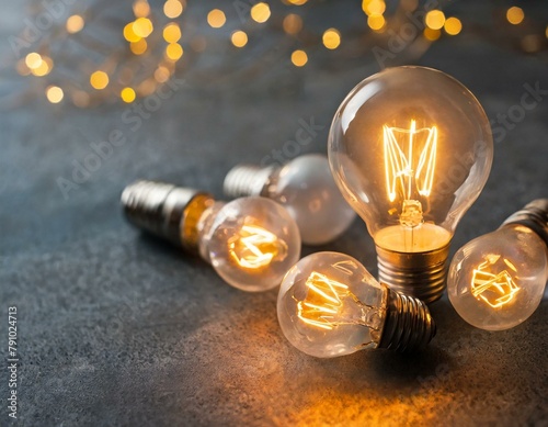 Eco-friendly LED filament bulbs glowing warmly, symbolizing sustainable lighting solutions powered by clean energy, emphasizing reduced electricity costs and environmental conservation