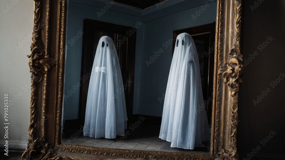 Ghost Costume Reflected in Antique Mirror Ghost Costume Reflected in Antique Mirror
