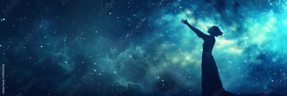 Naklejka premium Virgo Zodiac Sign, Horoscope Symbol, Magic Astrology Girl, Woman in Fantastic Night Sky