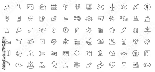 Farming productivity icons set. Agricultural business, harvest. UI flat icons collection. Outline icon collection. Thin outline icons pack