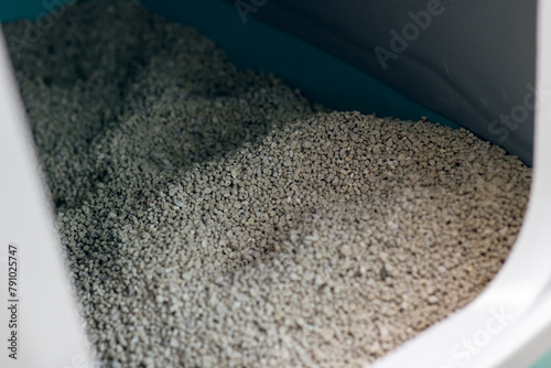 Close up of a litter box with fluidfilled cat litter photo