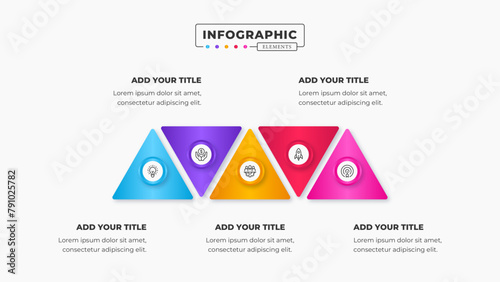 Vector triangle infographic presentation design template with 5 steps or options