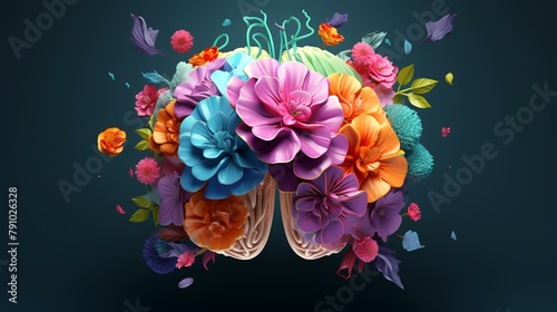Colorful flower bouquet on dark background. 3D illustration.