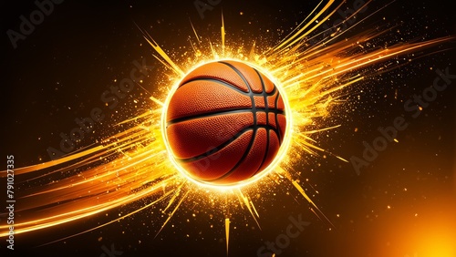 Basketball banner with cool sparks and neon on a yellow-orange background © lastfurianec