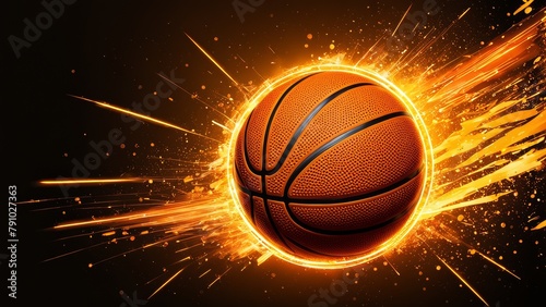 Basketball banner with cool sparks and neon on a yellow-orange background © lastfurianec