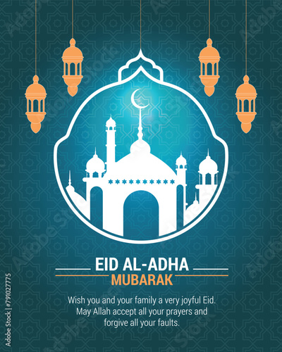 Islamic festival eid al-adha mubarak celebration vector illustration of religious muslim festival