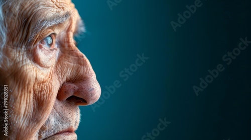  A tight shot of a face, superimposed with an out-of-focus elderly visage